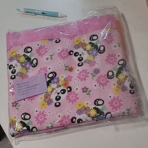 New Pink Baby Blanket with Panda and Floral Design
